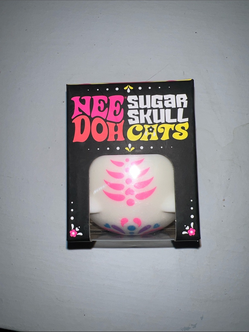 Nee doh sugar Skull Cats Squishy Toy - White with Pink & Blue Accents